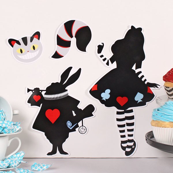 Alice in Wonderland Party Supplies for 10 People Birthday Tableware Set  Plate Balloon Stickers with Rabbit Cheshire Cat Decor