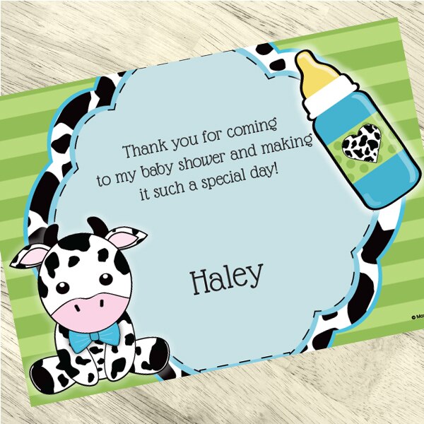 Cow Lil Calf Blue Baby Thank You Notes Personalized Envelo –