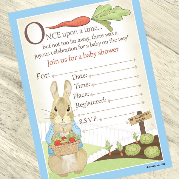 Peter Rabbit Baby Shower Invitations Fill-in with Envelopes, 4 x 6 inc