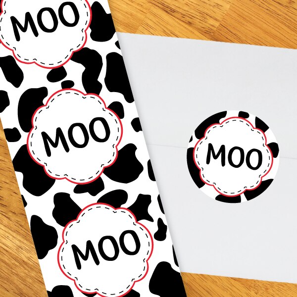 Cow Print Moo Circle Stickers, 2 inch, set of 60 –