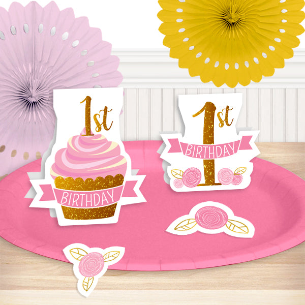 Pink and Gold 1st Birthday | Party Decorations | Cupcake