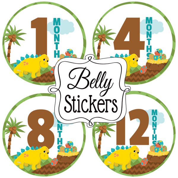 Lil Dinosaur Baby 1st Year Large Stickers,  4 inch diameter,  set of 12
