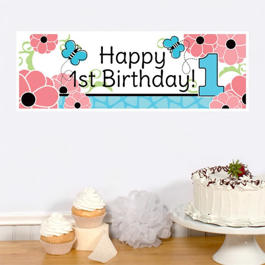 Butterfly 1st Birthday Tiny Banners,  6 x 18.5 inch,  set of 8