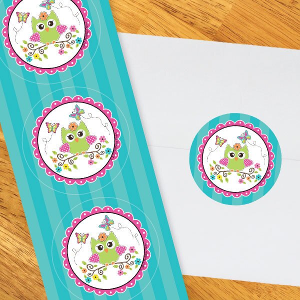 Lil Owl 1st Birthday Circle Stickers,  2 inch,  set of 60