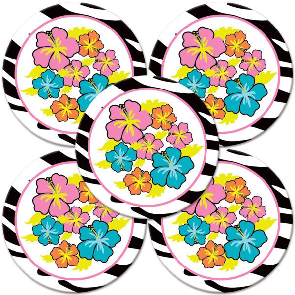 Wild Hibiscus Circle Stickers,  2 inch,  set of 60