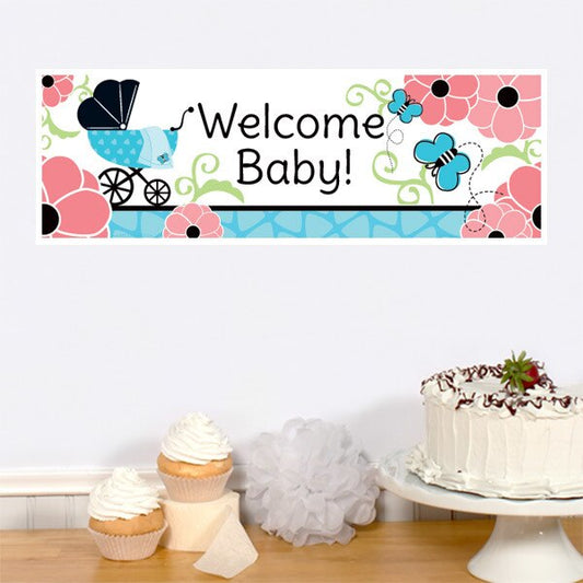 Butterfly Baby Shower Tiny Banners,  6 x 18.5 inch,  set of 8