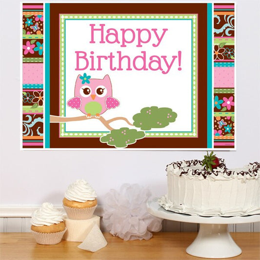 Hippy Owl Party Sign,  12.5 x 18.5 inch,  set of 3