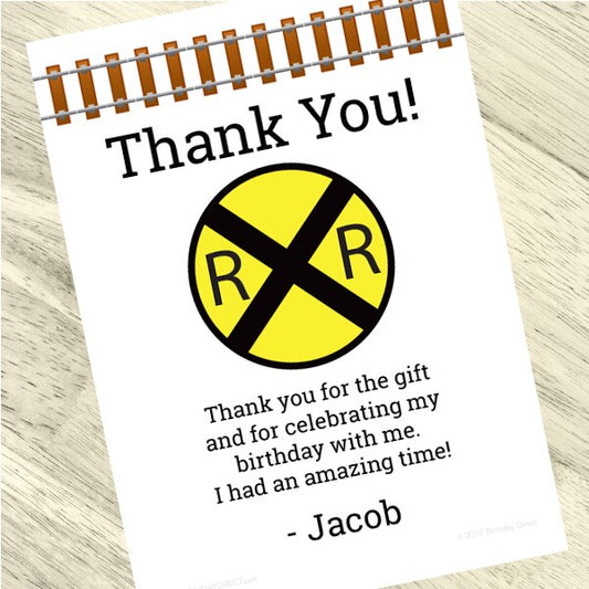 Railroad Crossing Thank You Notes Personalized with Envelopes,  5 x 7 inch,  set of 12