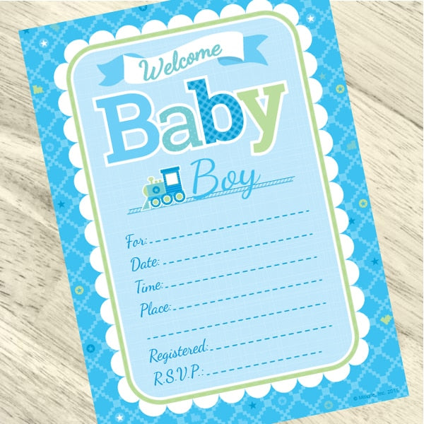 Welcome Baby Shower Boy Invitations Fill-in with Envelopes,  4 x 6 inch,  set of 16