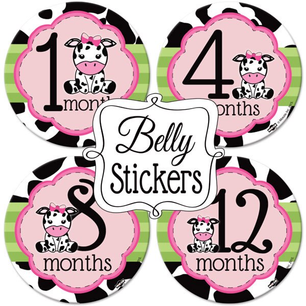 Cow Lil Calf Pink Baby 1st Year Large Stickers,  4 inch diameter,  set of 12