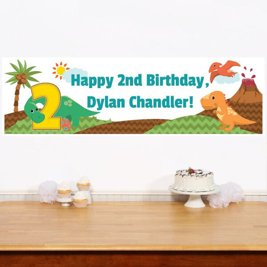 Lil Dinosaur 2nd Birthday Banners Personalized,  12 x 40 inch,  set of 2
