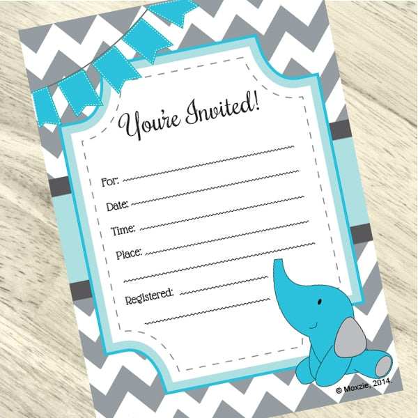 Blue Chevron Baby Shower Invitations Fill-in with Envelopes,  4 x 6 inch,  set of 16