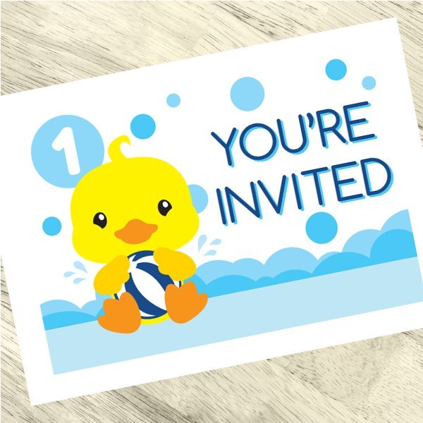 Lil Ducky 1st Birthday Invitations Fill-in with Envelopes,  4 x 6 inch,  set of 16