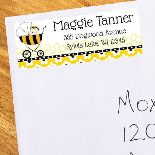 Bumble Bee Baby Shower Address Labels Return,  1 x 2.6 inch,  set of 60