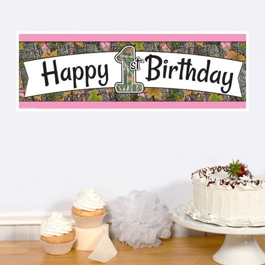 Pink Camo 1st Birthday Tiny Banners,  6 x 18.5 inch,  set of 8