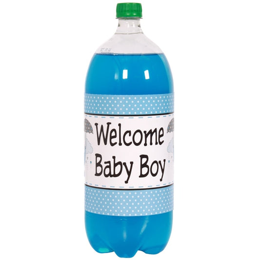 Elephant Baby Shower Blue Bottle Labels 2-liter Soda,  5 x 15 inch,  set of 8