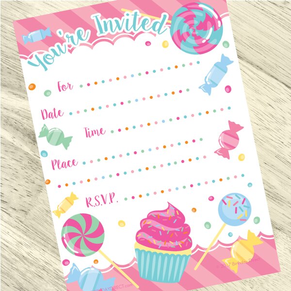 Candy Invitations Fill-in with Envelopes,  4 x 6 inch,  set of 16