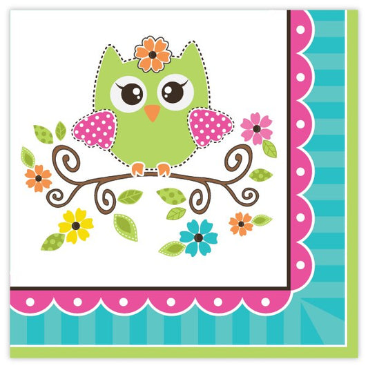 Lil Owl Birthday Lunch Napkins,  7 inch,  16 count