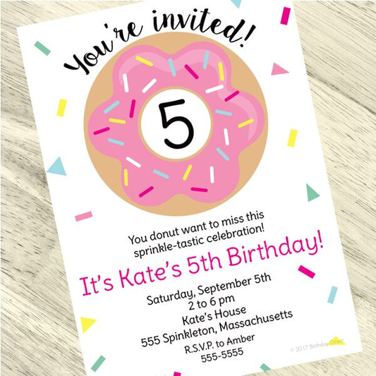 Donut Invitations Personalized with Envelopes,  5 x 7 inch,  set of 12