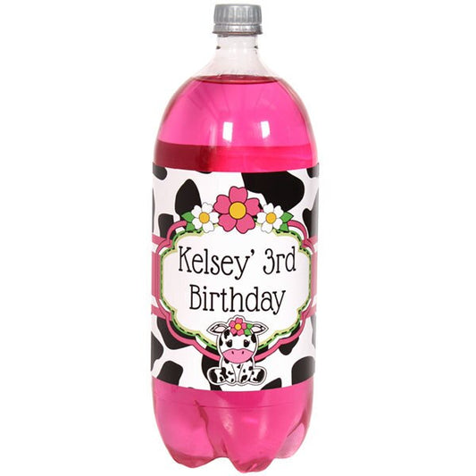 Cow Lil Calf Pink Bottle Labels Personalized 2-liter Soda,  5 x 15 inch,  set of 8