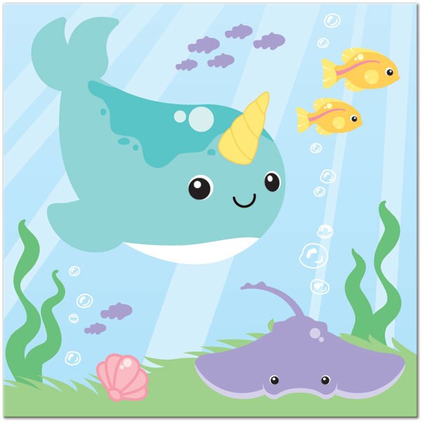 Lil Narwhal Lunch Napkins,  7 inch,  16 count