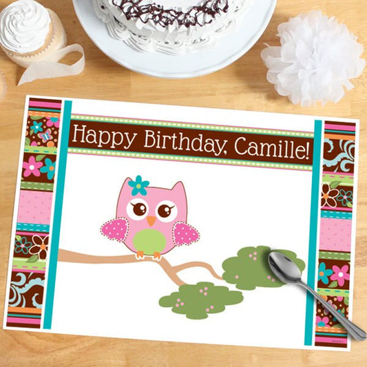 Hippy Owl Placemats Personalized,  12.5 x 18.5 inch,  set of 8