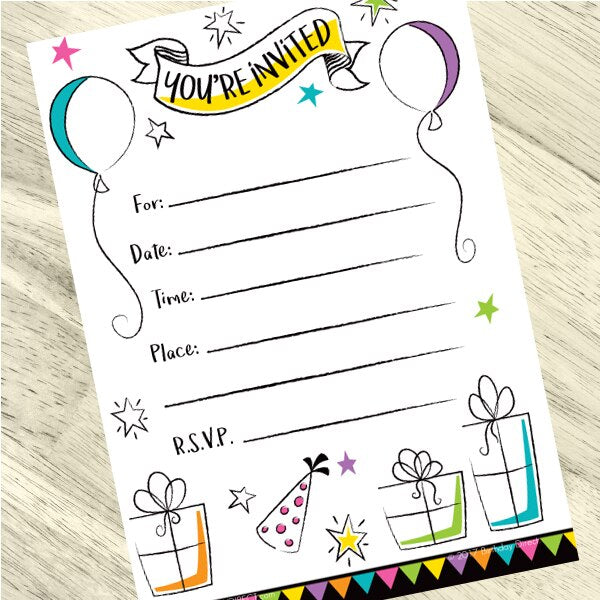 Doodle Invitations Fill-in with Envelopes,  4 x 6 inch,  set of 16