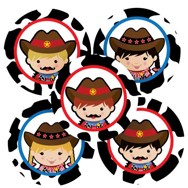 Little Cowboy Circle Stickers,  2 inch,  set of 60