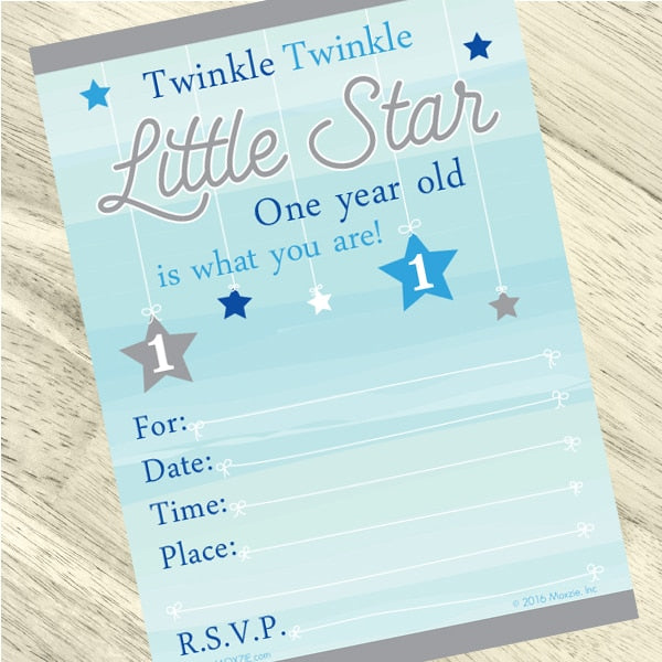 Twinkle Little Star 1st Birthday Invitations Fill-in with Envelopes,  4 x 6 inch,  set of 16