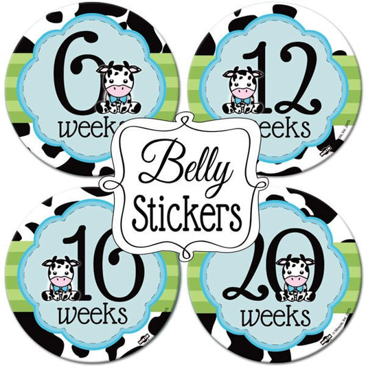 Cow Lil Calf Blue Baby Maternity Large Stickers,  4 inch diameter,  set of 12