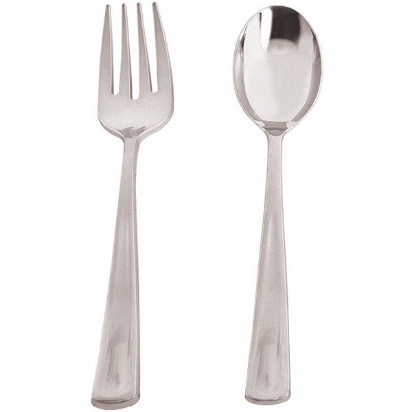Silver Metallic Plastic Serving Fork and Spoon Set