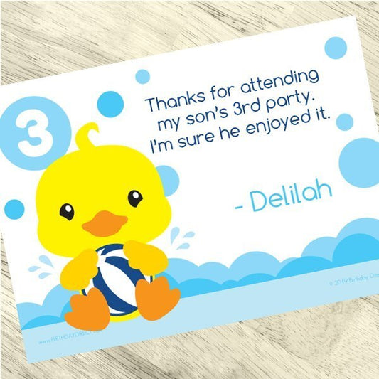 Lil Ducky 3rd Birthday Thank You Notes Personalized with Envelopes,  5 x 7 inch,  set of 12