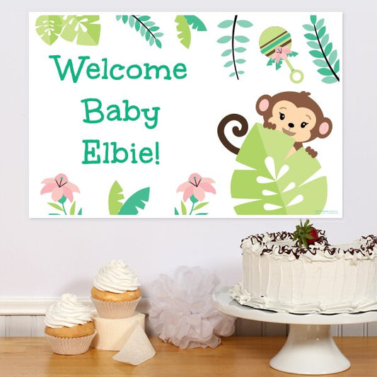 Lil Monkey Baby Shower Party Poster Personalized,  12.5 x 18.5 inch,  set of 3