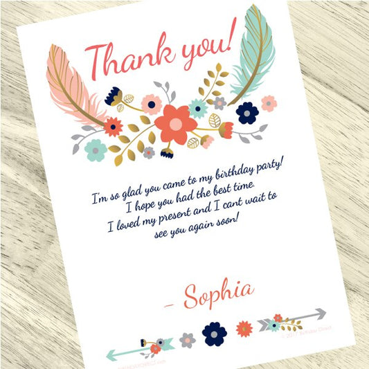 Boho Thank You Notes Personalized with Envelopes,  5 x 7 inch,  set of 12