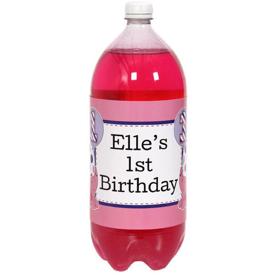Elephant Dots 1st Pink Birthday Bottle Labels Personalized 2-liter Soda,  5 x 15 inch,  set of 8