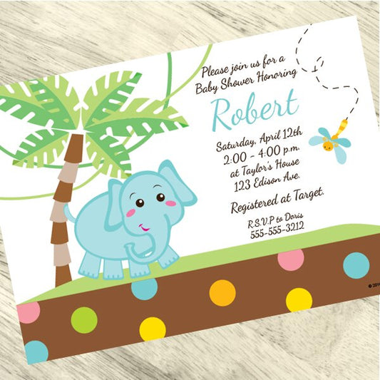 Elephant Dots Invitations Personalized with Envelopes,  5 x 7 inch,  set of 12