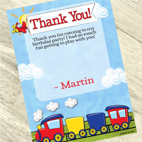 Train Thank You Notes Personalized with Envelopes,  5 x 7 inch,  set of 12
