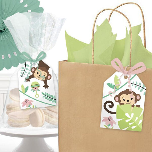 Lil Monkey Baby Shower Favor Tag Thank You,  3 x 4 inch,  set of 36