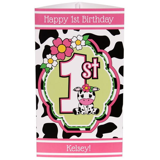 Cow Lil Calf Pink 1st Birthday Personalized Centerpiece,  10 inch,  set of 4