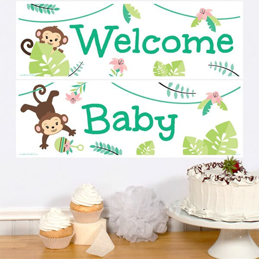 Lil Monkey Baby Shower 2 Piece Banner,  6 x 37 inch,  3 sets of 2