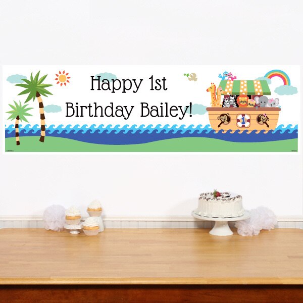 Noah's Ark 1st Birthday Banners Personalized,  12 x 40 inch,  set of 2