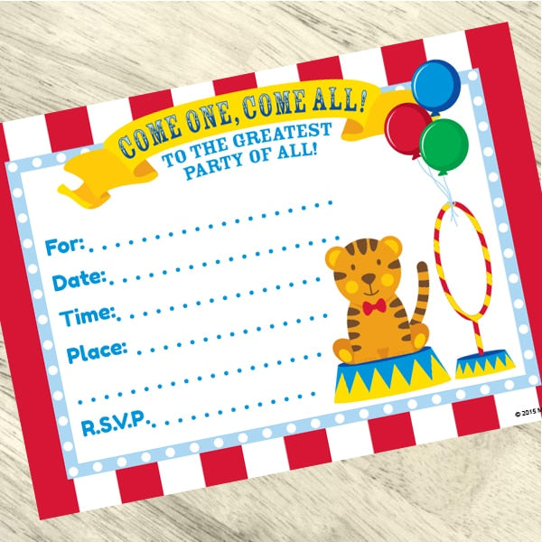 Lil Circus Invitations Fill-in with Envelopes,  4 x 6 inch,  set of 16