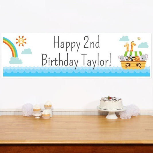 Noah's Ark 2nd Birthday Banners Personalized,  12 x 40 inch,  set of 2