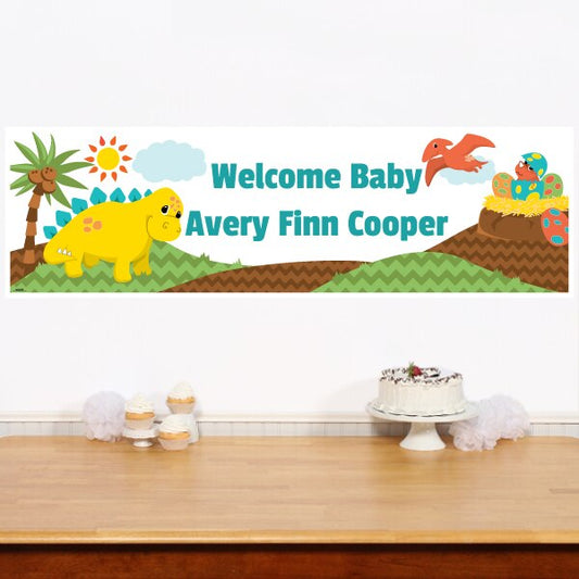 Lil Dinosaur Baby Shower Banners Personalized,  12 x 40 inch,  set of 2