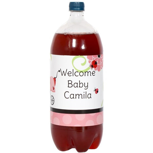 Lil Ladybug Baby Shower Bottle Labels Personalized 2-liter Soda,  5 x 15 inch,  set of 8