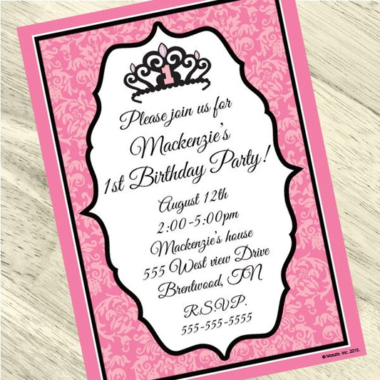 Royal Princess 1st Birthday Invitations Personalized with Envelopes,  5 x 7 inch,  set of 12