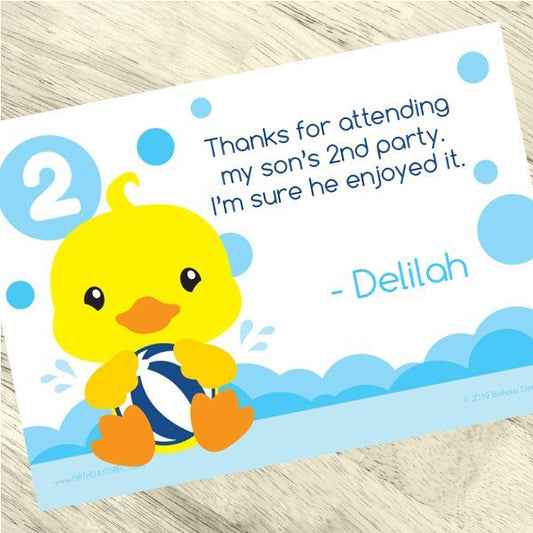 Lil Ducky 2nd Birthday Thank You Notes Personalized with Envelopes,  5 x 7 inch,  set of 12