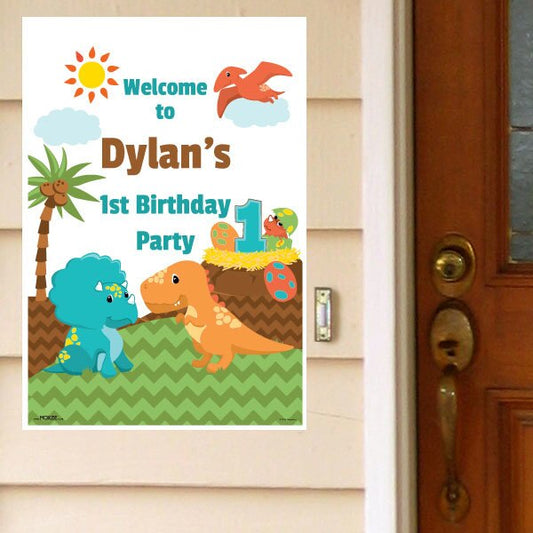Lil Dinosaur World 1st Birthday Door Greeter Personalized,  12.5 x 18.5 inch,  set of 3
