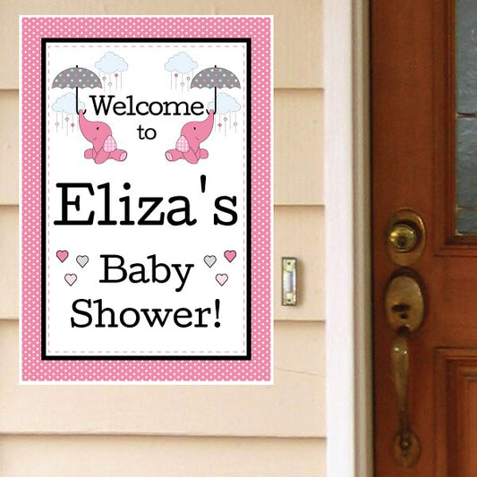Elephant Baby Shower Pink Door Greeter Personalized,  12.5 x 18.5 inch,  set of 3