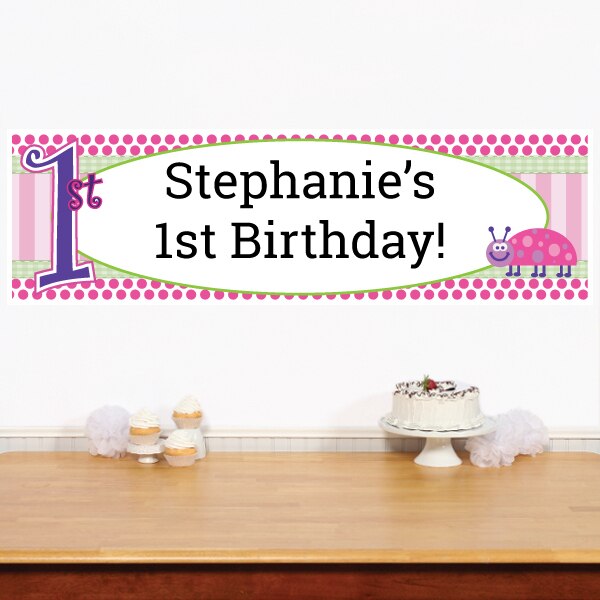 Lil Pink Ladybug 1st Birthday Banners Personalized,  12 x 40 inch,  set of 2